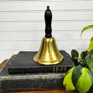 Vintage Wood Handled Service Bell: Brass Tone Teacher Decor